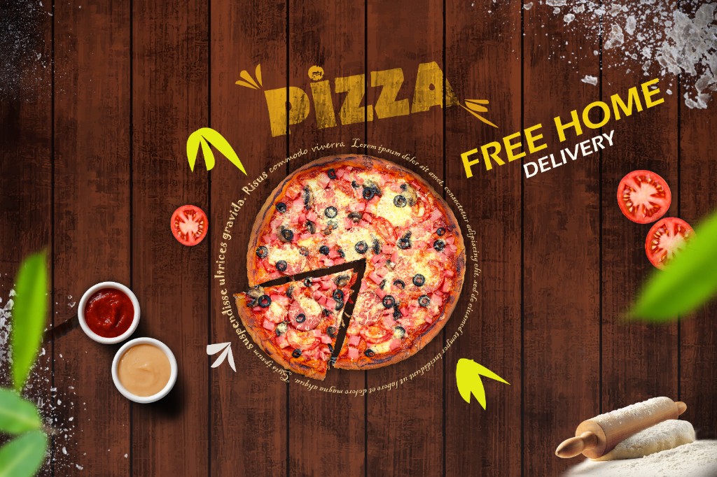 Pizza free home delivery promotional design